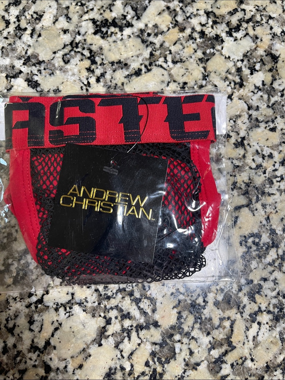 Andrew Christian Red Brief with Black Mesh & Branded Waistband